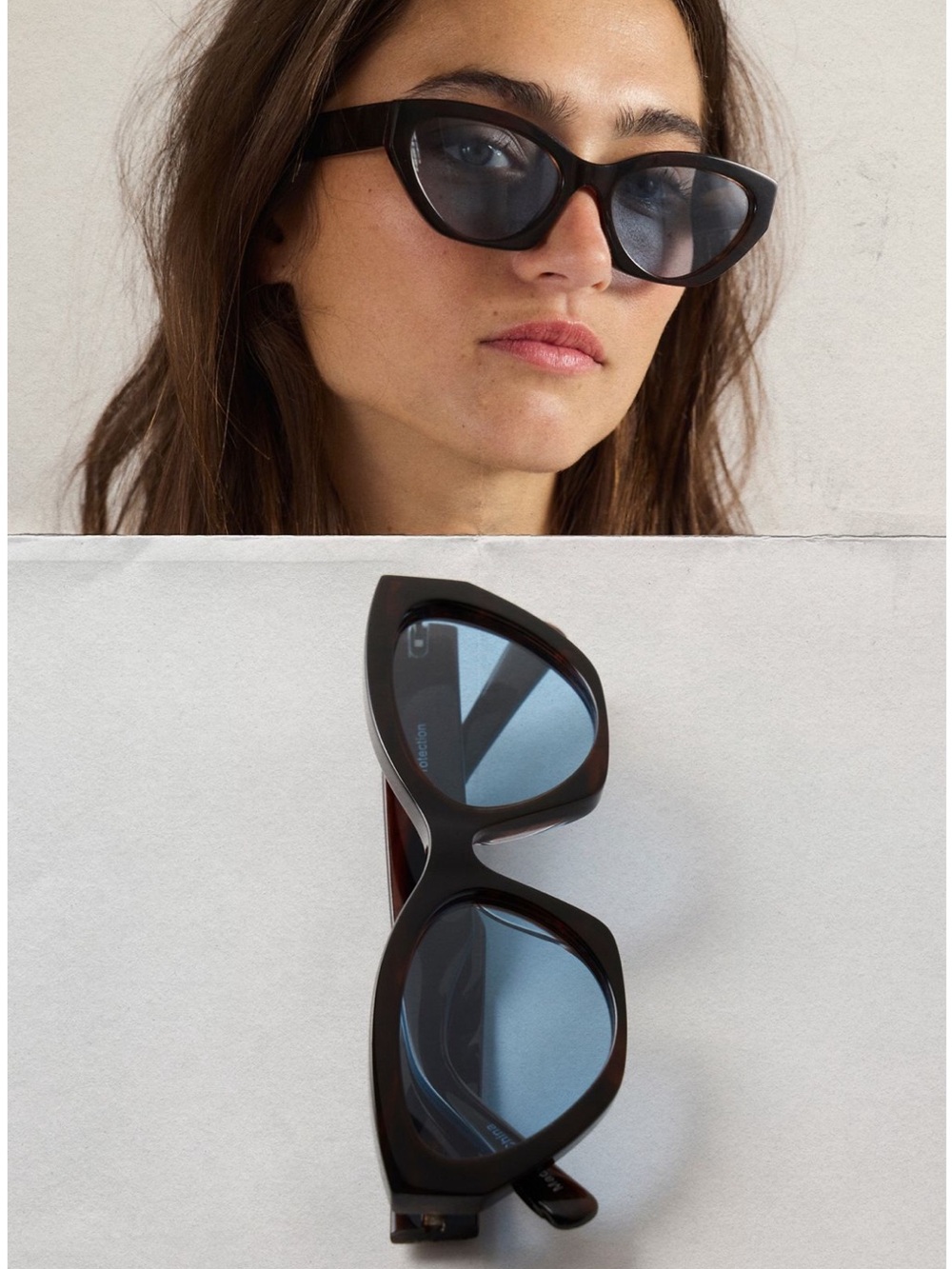 Free People Classic Black Cat-Eye Sunglasses with Blue Lenses, NWT